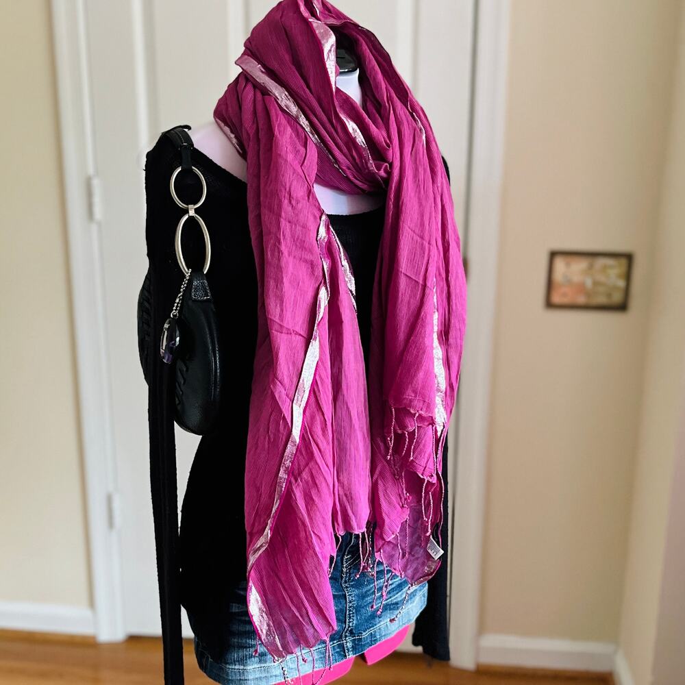 American Eagle Outfitters | Pink Pinstripe Scarf | 2010s | Metallic Ribbon Trim